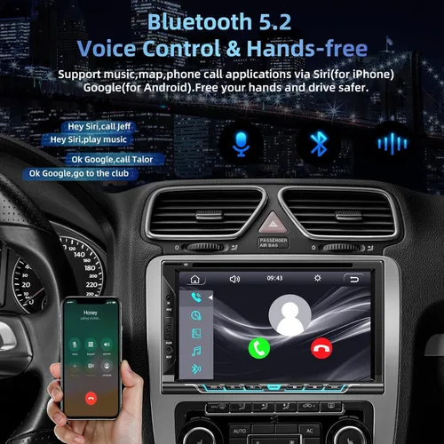 Vista 4 de Estéreo de auto doble DIN con reproductor de CD/DVD, CarPlay y Android Auto, audio para automóvil con Bluetooth, pantalla táctil HD de 7 pulgadas