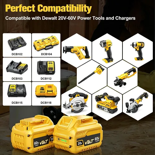 Vista 6 de Paquete de 2 9000 mAh de repuesto para batería Dewalt de 20 V y batería Amarillo