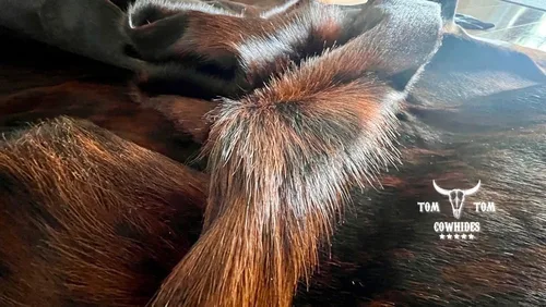 Vista 7 de Alfombra De Piel De Vacuno 6x6 Brindle Rojo Marrón Negro Cuero Natural