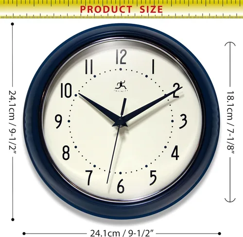 Vista 7 de Infinity Instruments Reloj de pared redondo retro de 9,5 pulgadas para interior, azul marino