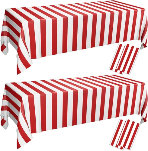 Vista 8 de 4 manteles de rayas blancas y negras, funda de mesa a rayas negras, decoración de mesa de plástico para vacaciones, cumpleaños, baby shower, picnic