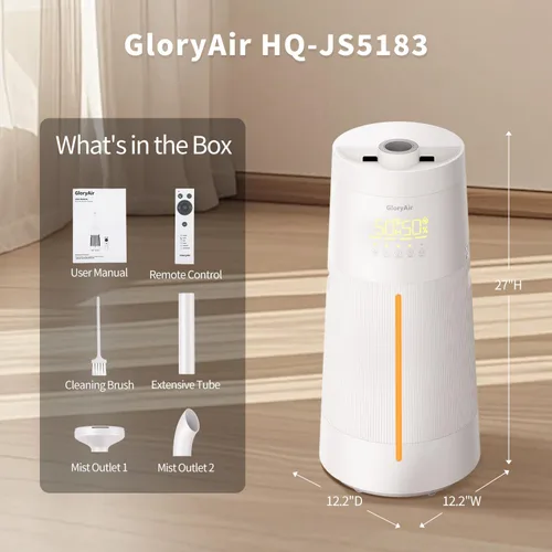 Vista 9 de Humidifier Large Room - GloryAir 6.3Gal/24L 4X Atomizers Top Fill Whose House Large Cool Mist Quite Humidifiers 1500mL/h for Home Bedroom 3000 ft²