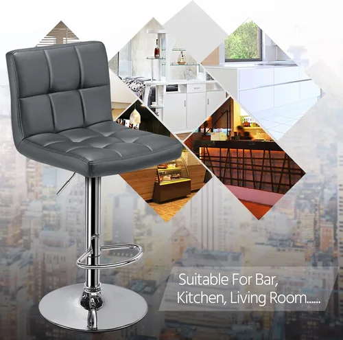 Vista 10 de Yaheetech Taburetes de bar Modernas sillas ajustables de isla de cocina, taburetes de bar de altura de mostrador, silla giratoria de piel sintética