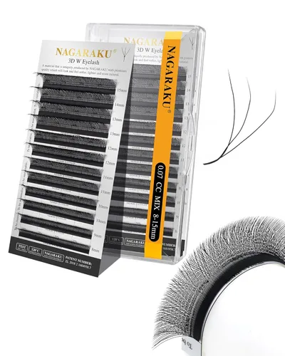 Vista 368 de NAGARAKU Extensión de pestañas en forma de W 3D con volumen en racimo, abanico prefabricado, pestañas postizas de visón sintético mate negro