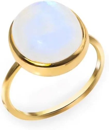 YoTreasure Anillo solitario chapado en oro de 14 quilates de plata 925 verde ostra azul cobre turquesa piedra lunar labradorita ágata dendrítica