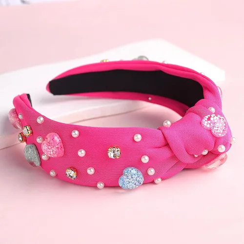 Vista 3 de Diadema para el día de San Valentín, accesorios para mujer, diadema de corazón con purpurina, diadema con diamantes de imitación, diadema anudada