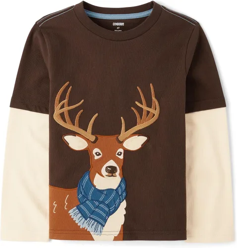 Vista 11 de Gymboree - Camisetas de manga larga con gráficos bordados en capas para niños y niños pequeños Oso de nieve azul