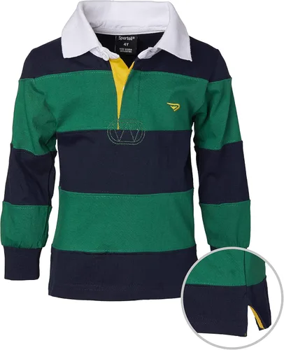 Vista 2 de Sportoli Camisa polo de rugby de manga larga a rayas anchas de algodón para niños