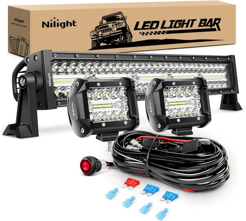 Vista 10 de Nilight Barra de luz LED de 22 pulgadas, 480 W, 2 módulos de luz de 4 pulgadas, 60 W, estroboscópico blanco ámbar, 6 modos, función de memoria