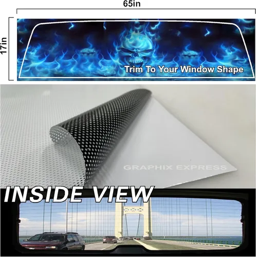 Vista 5 de GRAPHIX EXPRESS Gráficos para ventana trasera de camión (P492 Flaming Skull) envoltura de vinilo universal transparente para ventana trasera
