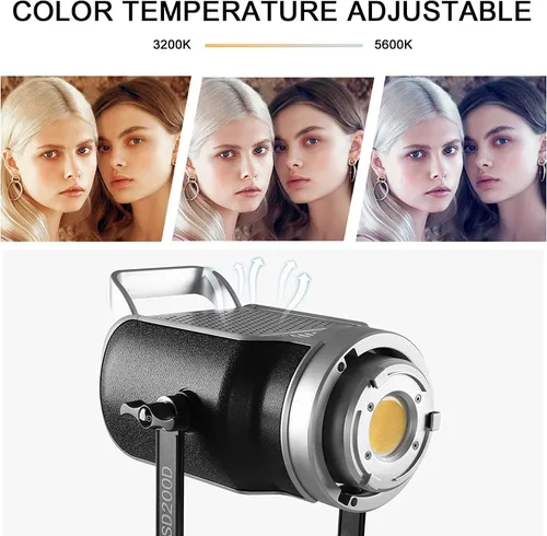 Vista 4 de GVM - Luz de video LED de 200 W con caja de luz, SD200D Kit de iluminación de estudio de fotografía con control Bluetooth/DMX, 93000lux@1.6 ft