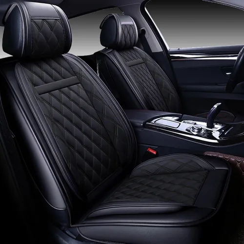 Vista 2 de OASIS AUTO - Fundas de piel sintética para asiento de automóvil, ajuste universal para auto de 5 pasajeros y SUV, set de accesorios para interiores