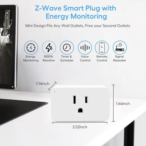 Vista 2 de Enchufe Zwave con monitor de energía serie 700, salida Z-Wave con protección contra sobrecorriente, requiere concentrador Z-Wave funciona con Wink