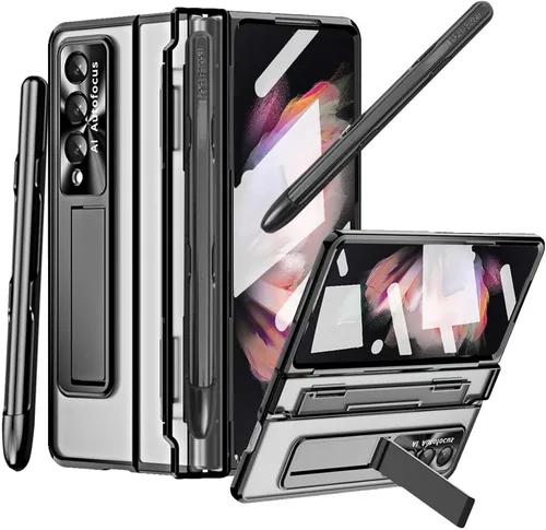 Vista 22 de Funda transparente para Samsung Galaxy Z Fold 3 con soporte para bolígrafo S y bolígrafo, diseño de una pieza con protector de bisagra Protector