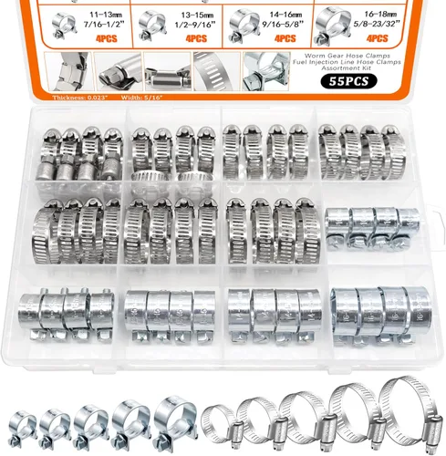 Vista 8 de Dianrui - Kit de surtido de 42 abrazaderas de manguera, abrazaderas de manguera de tornillo sin fin de acero inoxidable 304 de 1/4"–1-1/8" (6-29mm)