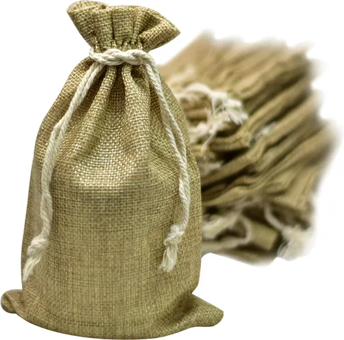 50 bolsas de arpillera con cordón, 5x8 pulgadas (5x7 interior) paquete a granel de bolsas de regalo para bodas y fiestas de cumpleaños, joyas y