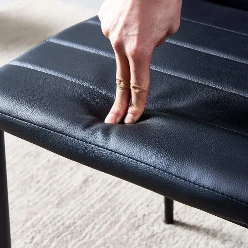 Vista 6 de Juego de 5 sillas de mesa de comedor, mesa de comedor rectangular de cristal negro y 4 sillas de comedor de piel sintética negra, juego de comedor