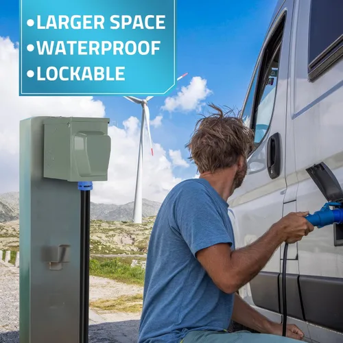 Vista 2 de PAULINN Nema TT-30R - Caja de toma de corriente para caravana de 30 amperios, panel para exteriores cerrado y bloqueable para receptáculo al aire
