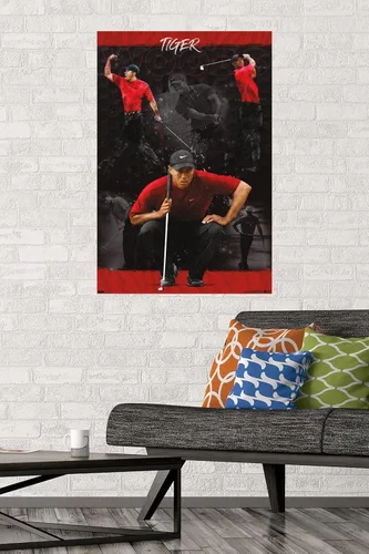 Vista 3 de Trends International Tiger Woods - Póster de pared de bosquejo, 14.725 x 22.375 pulgadas, versión enmarcada de madera de granero Versión enmarcada