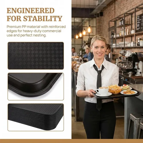 Vista 3 de Yarlung Paquete de 12 bandejas de comida rápida, 13.7 x 10.5 pulgadas, bandeja de plástico para servir restaurante, bandejas de cafetería para mesa