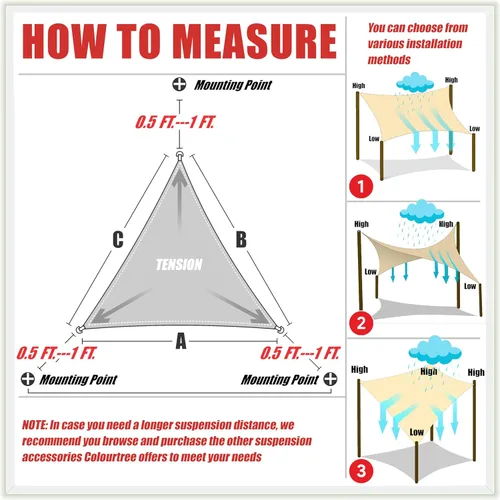 Vista 4 de ColourTree TADT16 toldo triangular impermeable, parasol de tela, 95 % de bloqueo de rayos UV y resistente al agua, para patio, jardín o cochera Rojo