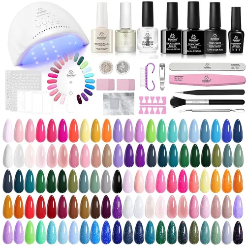 Vista 22 de Beetles - Kit de esmalte de uñas de gel con luz UV – 80 piezas de encantamiento de color, kit de iniciación de esmalte de gel de 55 colores con capa