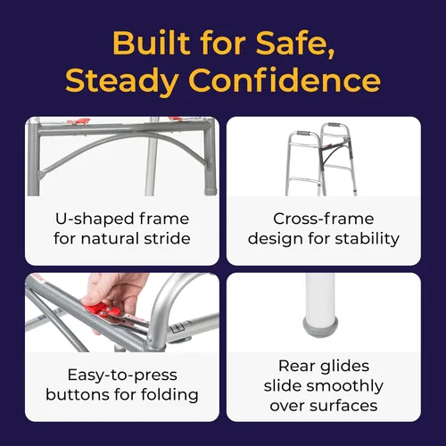 Vista 9 de Drive Medical 10210-1 Andador plegable de lujo de dos botones con ruedas de 5 pulgadas