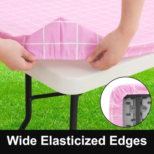 Vista 150 de Mantel rectangular, manteles de plástico elásticos ajustables con parte trasera de franela para mesas de 4 pies, manteles de vinilo impermeables