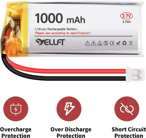 Vista 6 de 1 unids 3.7 V 1000 mAh batería de polímero de litio 1S 102050 baterías recargables con placa protectora y enchufe JST2.0 para dispositivo electrónico