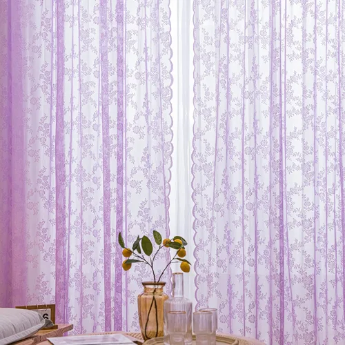 Vista 59 de Deeprove - Cortinas de encaje transparente estilo bohemio de 63 pulgadas de largo, juego de 2 paneles, borde floral con volantes, cortinas vintage