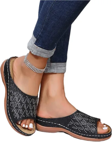 Vista 2 de Ladmiple - Sandalias ortopédicas de cuña para mujer, cómodas sandalias ortopédicas para caminar con soporte de arco 2024