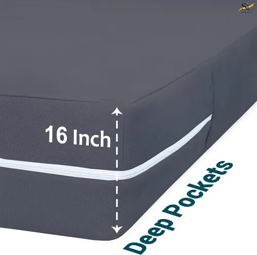 Vista 3 de Protector de colchón tamaño completo, funda 100% impermeable con cremallera, 15 pulgadas de profundidad, funda de colchón de seis lados para cama