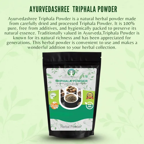 Vista 3 de AYURVEDASHREE Triphala Polvo 200 Gm Combinación de Amla, Haritaki y Bibhitaki Sin OGM Vegano.