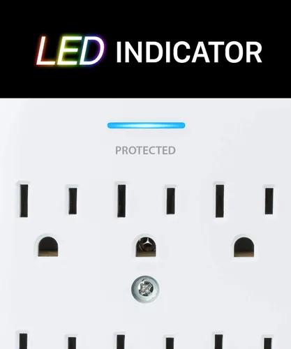 Vista 4 de Fosmon Protector de sobretensiones de montaje en pared de 6 tomas, supresión de sobretensiones de 3 clavijas, 1200 julios, 15 A, 125 VCA, 60 Hz