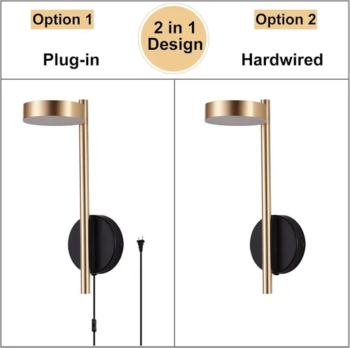 Vista 8 de Moderno aplique LED enchufable con cable dorado ajustable lámpara de pared para lectura, mesita de noche, luz montada en la pared con interruptor