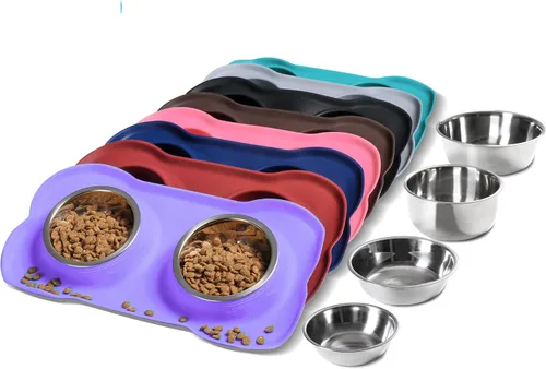 Vista 10 de Hubulk - Comedero doble de acero inoxidable con base de silicona antideslizante antiderrames y pala para alimento, para perros pequeños, medianos