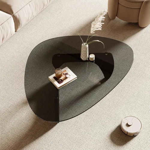 Vista 4 de Honyee Morden Mesa de centro, 42.5 x 28.5 x 16.1 pulgadas, parte superior triangular de vidrio templado para sala de estar, color: negro