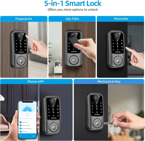 Vista 4 de TIGERKING Smart Lock, Keyless Entry Door Lock with Bluetooth, Biometric Fingerprint and Touchscreen Keypad, Smart Deadbolt for Home,Apartment,Hotel