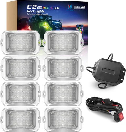 Vista 9 de MICTUNING C2 Max RGB+IC Chasing Color Rock Lights - 2 piezas (no incluye controlador)