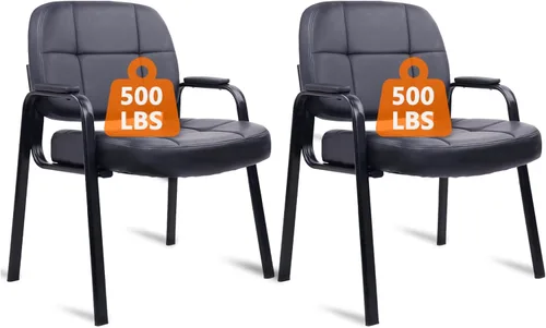 Vista 23 de CLATINA Silla de cuero para oficina, sala de espera, con base de trineo, silla de recepción sin ruedas con reposabrazos y soporte de madera, sillón