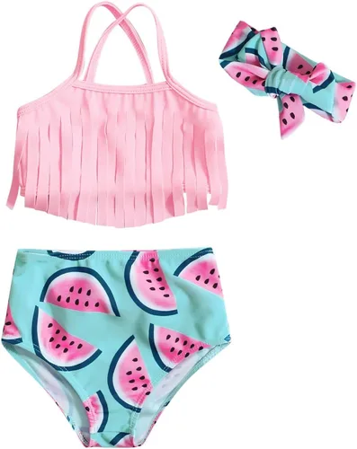 LYSMuch 3Mo-2T - Traje de baño para niñas pequeñas, traje de baño de 3 piezas con borlas y borlas
