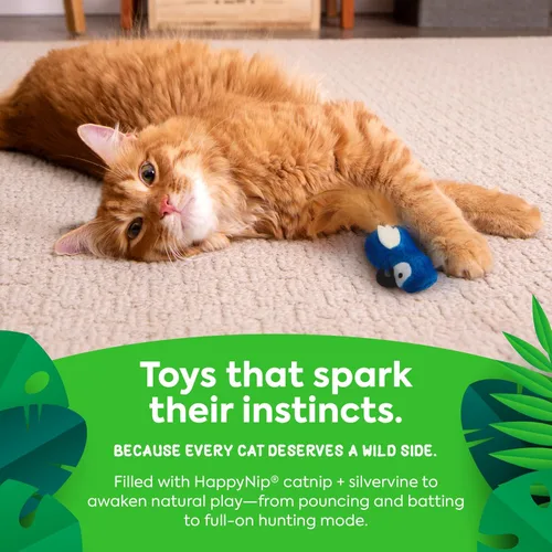 Vista 5 de SmartyKat Instincts Chatty Chirp HappyNip - Juguete para gatos y gatitos de interior, ruido electrónico, pájaro suave y afelpado con hierba gatera