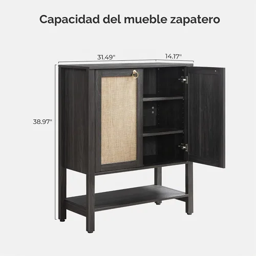SICOTAS Gabinete de Almacenamiento de Zapatos de Ratán - Organizador de Zapatos Bohemio de Granja de 5 Niveles con Puertas y Estantes, Zapatero Alto