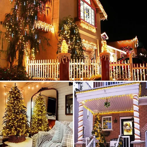 Vista 3 de Luces de Navidad a pilas, paquete de 2 mini tiras de 50 luces LED de 17 pies con 8 modos de temporizador automático, luces de árbol impermeables