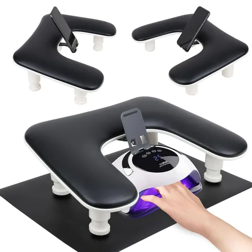 Vista 7 de Reposabrazos para uñas Tech con tapete de mesa para uñas y soporte para teléfono, base ajustable en forma de U para manicura y reposamanos