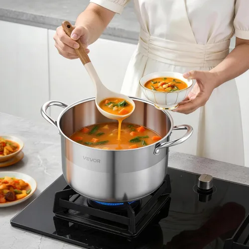 Vista 8 de VEVOR Olla de acero inoxidable, olla de acero inoxidable de 8 cuartos con tapa de vidrio, sin PFOA, sin PFAS, compatible con estufas de gas, cocinas