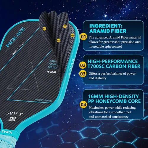 Vista 6 de Carbon Fiber Pickleball Paddle 16mm – Professional Pickleball Paddles with Superior Control, Power & Spin – Extended Handle for Two-Handed Grip