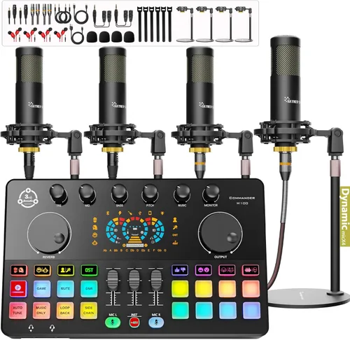 Vista 9 de Paquete de equipos de podcast para 2, interfaz de audio con micrófono de condensador, cambio de voz, mezclador de DJ para transmisión, grabación