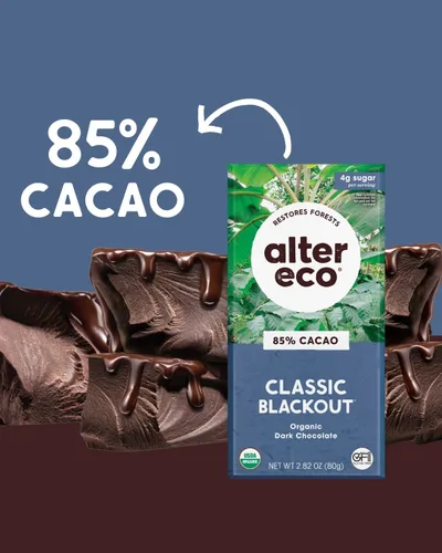 Vista 3 de Alter Eco Classic Blackout 85% cacao oscuro puro, comercio justo, orgánico, sin OGM, sin gluten (Classic Blackout)