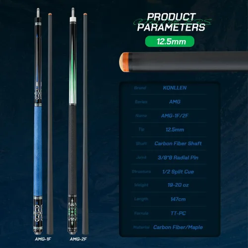 Vista 65 de KONLLEN Carbon Fiber Pool Cue Stick 58-inch Professional Pool Sticks Low Deflection Pool Cue for Adults Ultra-Smooth Billiard Cues with 12.5mm Tip